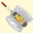 Grill-Fischgitter dreifach aus Edelstahl mit Holzgriff, 0,7 kg, 30 x 40 x 2 cm