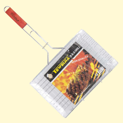 Решетка-Гриль из нержавеющей стали с деревянной ручкой, 0,4 кг, 34 x 21 x 1,5 см