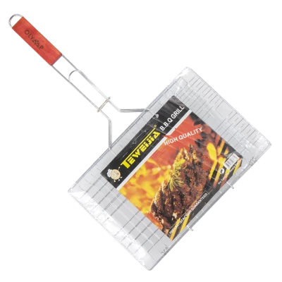 Решетка-Гриль из нержавеющей стали с деревянной ручкой, 0,4 кг, 34 x 21 x 1,5 см