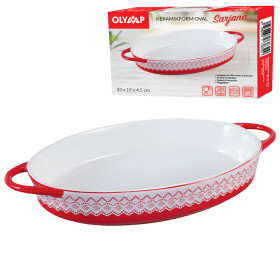 Керамическая форма для запекания "Заряна" 1л, овальная, красная, 33 x 19 x 4,5 см