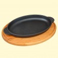 Pan oval cast iron with wood stand "Brizoll" H2214-D, 22 x 14 x 2.5 cm