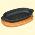 Pan oval cast iron with wood stand "Brizoll" H1810, 18 x 10 x 2.5 cm