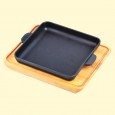 Frying pan square cast-iron, with a wooden stand "Brizoll" H181825-D, 18 x 18 x 2.5 cm