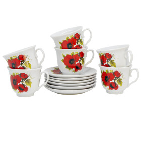 Чайный сервиз "Маки" 12 частей (6 чашек+6 блюдец)
