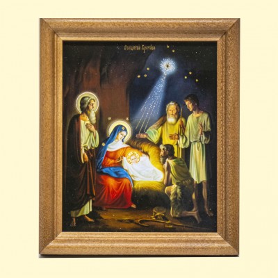 Икона "Рождество Христово"  Nr 4, .деревянная рама, двойное тиснение, под стеклом, 13 x 15 см