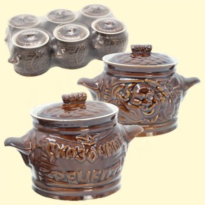 Набор керамических горшков  (6 шт.) ,глазурованные, разные мотивы, по 0,6 л