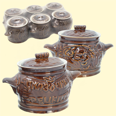 Набор керамических горшков  (6 шт.) ,глазурованные, разные мотивы, по 0,6 л