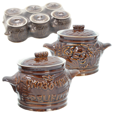 Набор керамических горшков  (6 шт.) ,глазурованные, разные мотивы, по 0,6 л