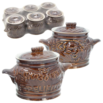 Набор керамических горшков  (6 шт.) ,глазурованные, разные мотивы, по 0,6 л