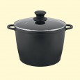 The pan is in the shape of a cauldron of 6.8 l cast aluminum with non-stick coating D-24 cm, 18 cm, black