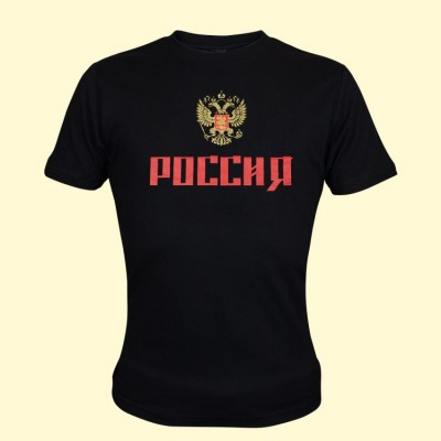 Футболка "Россия с золотым гербом" чёрная, 100%-хлопок