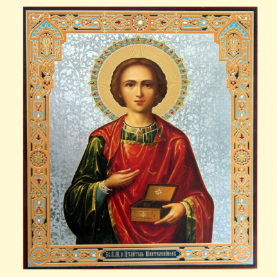 Икона "Пантелеймон Целитель" 30x40 см,деревянная,двойное тиснение