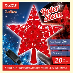 LED Звезда для Елки "Красная звезда" с 20 с красными лампочками