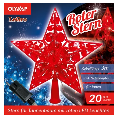 LED Звезда для Елки "Красная звезда" с 20 с красными лампочками