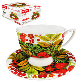 Чайный набор - Царский, дизайн Хохлома,1 чашка 370 мл + 1 блюдце