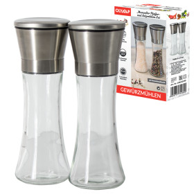 Набор ручных мельниц для соли и перца из стекла и нержавеющей стали, 19 см