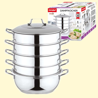 Мантоварка 30 см с металлической крышкой, 6 частей, нержавейка 18/10, с ручками из металла