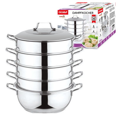 Мантоварка 30 см с металлической крышкой, 6 частей, нержавейка 18/10, с ручками из металла