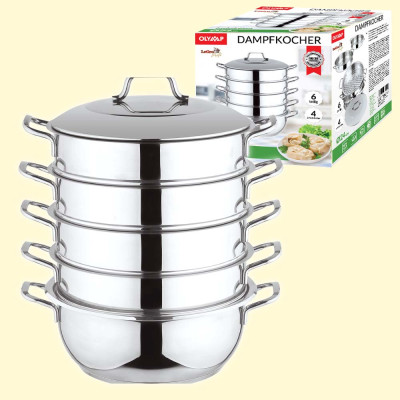 Мантоварка 24 см, 6 частей, нержавейка 18/10, с ручками из металла