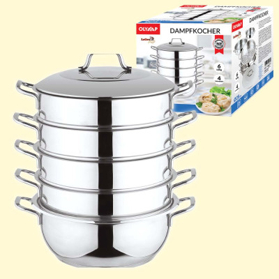 Мантоварка 28 см, 6 частей, нержавейка 18/10, с ручками из металла