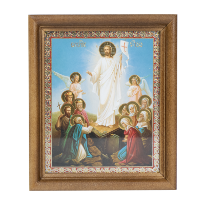 Икона "Воскресение Христово"  Nr 6, .деревянная рама, двойное тиснение, под стеклом, 13 x 15 см