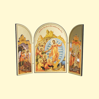 Икона-Складень "Воскресенье Христово" тройная, 18x24 см, двойное тиснение
