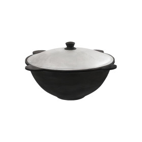 Узбекский чугунный казан на 8 л плоское дно c крышкой из алюминия.