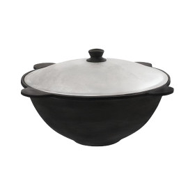 Узбекский чугунный казан на 16 л, плоское дно, с крышкой из алюминия