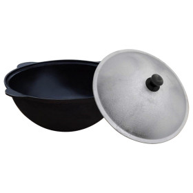 Узбекский чугунный казан на 22 л.  (круглое дно). С крышкой из алюминия.