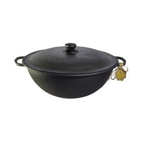 Казан чугунный узбекский WOK 8 л с алюминиевой крышкой