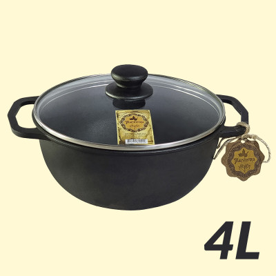 Котелок чугунный литой 4 л со стеклянной крышкой