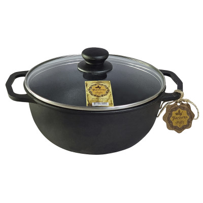 Котелок чугунный литой 5 л со стеклянной крышкой