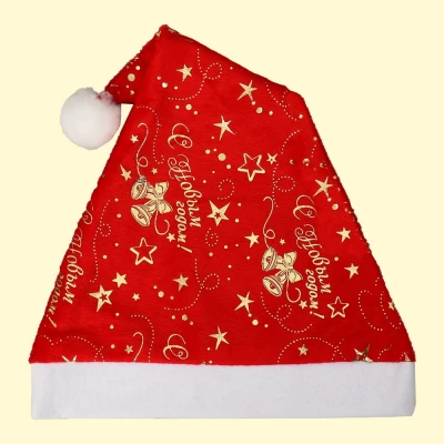 Колпак новогодний Набор 12 шт Колокольчики, звёзды, бусы 29х37 см, красно-золотой