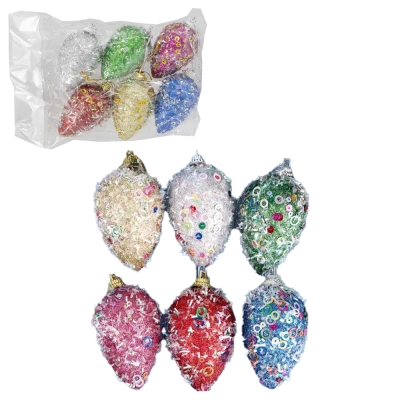 Набор - Украшение ёлочное Шишки в пайетках 6 шт, 4х7 см