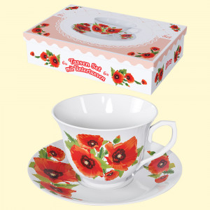 Tea set "Poppies" 12 pieces (6 cups+6 saucers)