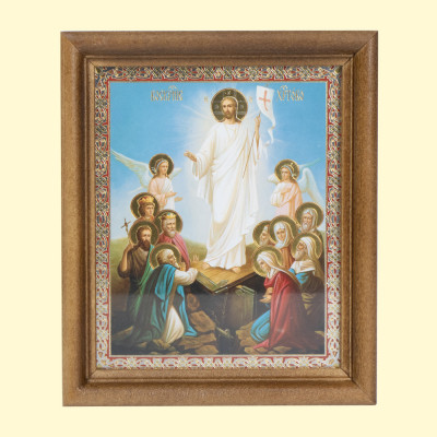 Икона Воскресение Христово 24, .деревянная рама, двойное тиснение, под стеклом, 11 x 13 см