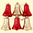 Tannenbaumschmuck Glocke mit Sternen 6er Set 5x6 cm, rot gold