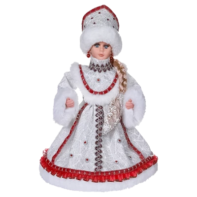 Фигура Снегурочка в бело-красном с серебром, с отделением для конфет и подарков, 35 см