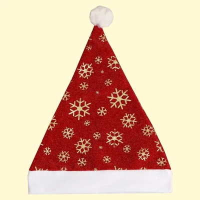 Колпак новогодний Набор 12 шт Снежинки 28х35 см, красно-золотой