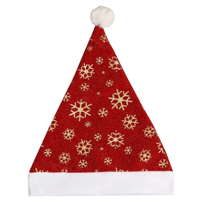Колпак новогодний Набор 12 шт Снежинки 28х35 см, красно-золотой
