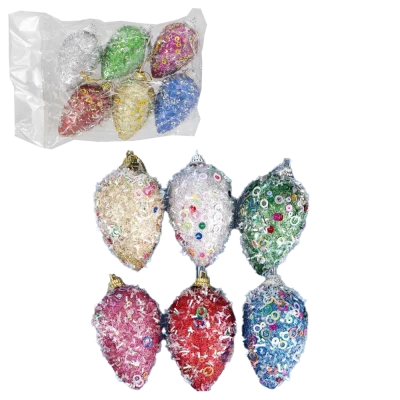 Набор - Украшение ёлочное Шишки в пайетках 6 шт, 4х7 см