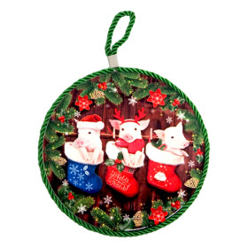 Подставка под горячее "3 свинки/С новым годом", керамическая, Ø 16 см