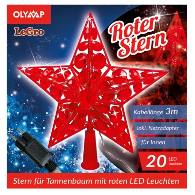 LED Звезда для Елки "Красная звезда" с 20 с красными лампочками