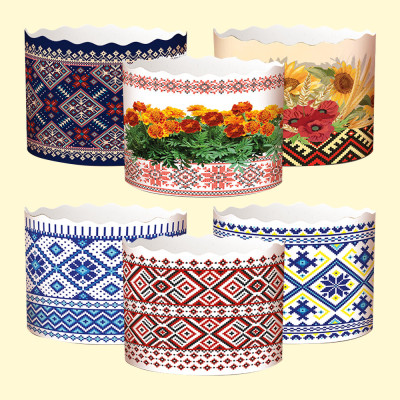 Набор форм для  куличей Вышиванка 50 шт, из термостойкой бумаги, В 8,5 см, ∅13 cm