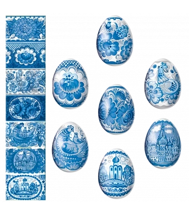 Декоративная пасхальная плёнка Гжель, 7 различных мотивов в наборе