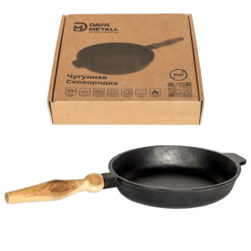 Сковорода чугунная Ø 24 см с деревянной съемной ручкой, высота 4 см