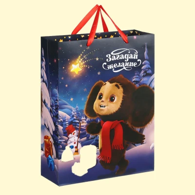 Пакет ламинированный вертикальный - Чебурашка, 31 × 40 × 11,5 cm, цвет Синий