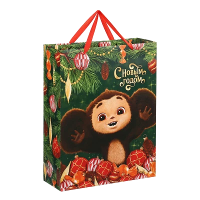 Пакет ламинированный вертикальный - Чебурашка, 31 × 40 × 11,5 cm, цвет Зелёный