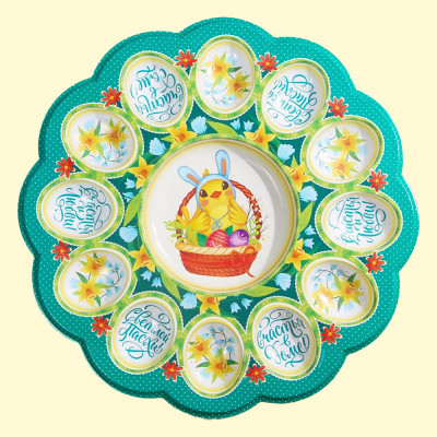 Пасхальная подставка Цыплёнок, на 12 яиц  и 1 кулич 30 х 30 см, пластик