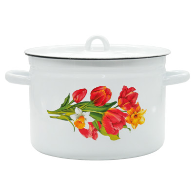 Кастрюля эмалированная с крышкой Тюльпаны 5,5 л